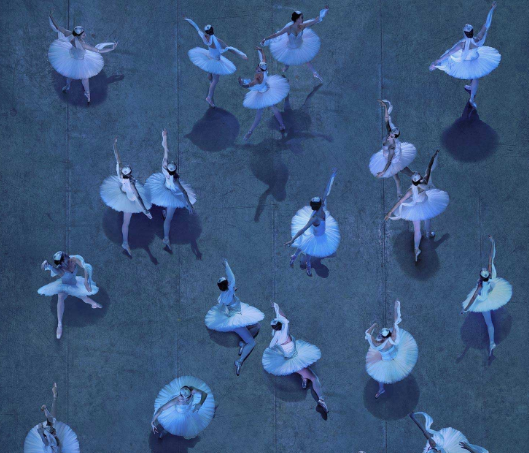 Ballet dancers viewed from above