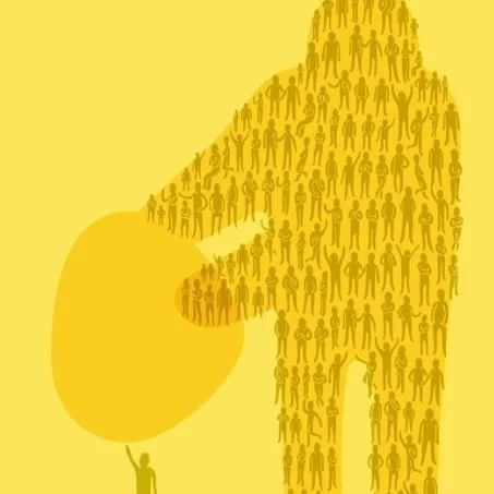 Crowd of people forming a large figure